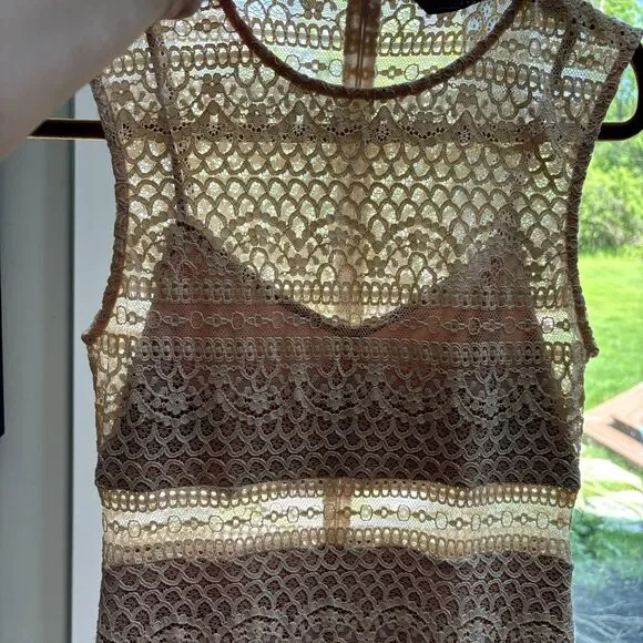 Zara Semi-Sheer Lace Midi Dress Women's M Cream Nude Minimalist Coquette EUC - Picture 9 of 13
